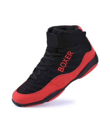 Wrestling Shoes Fighting Sports Boxing Shoes for Adults Mesh Fitness Sneakers Unisex Pro Men's and Youth Genuine Boot Lightweight Bodybuilding Training Black&red 7.5
