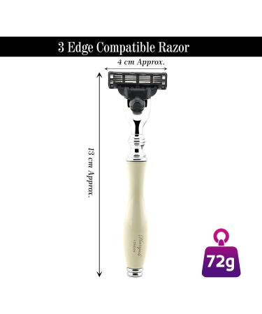 Haryali London Men's Shaving Set with Pure Silver Tip Badger Hair Brush - Ivory Color | Triple Edge Razor Holder, Shaving Bowl, Soap | Special Edition - Buy Online on GoSupps.com