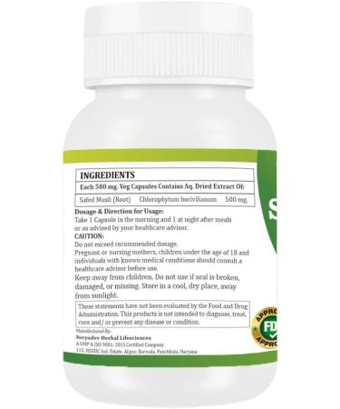 Safed Musali Capsules 500 mg 120 Veg Capsules | Chlorophytum Borivilianum Extract | Natural Herbal Supplement | Plant-Based | Pack of 2 120 Count (Pack of 1) - Buy Online on GoSupps.com