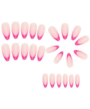24 Pcs Hot Pink French Tip Press-On Nails | Short Almond Fake Nails - Reusable Acrylic Full Cover for Women - Buy Online on GoSupps.com