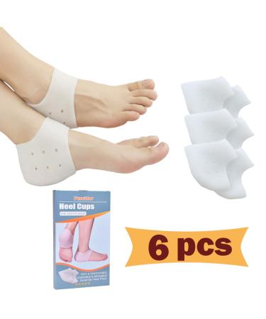 Heel Cups, Plantar Fasciitis Inserts, Heel Pads Cushion (3 Pairs, FSA or HSA Eligible) Great for Heel Pain, Heal Dry Cracked Heels, Achilles Tendinitis, for Men & Women. (Gel Heel Cups) White(3 Pairs)