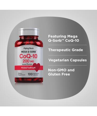 Piping Rock CoQ10 200 mg - 100 Vegetarian Capsules | Non-GMO & Gluten Free Mega Q Sorb Supplement - Buy Online on GoSupps.com