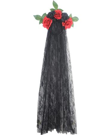 amangul Women Floral Headdress Rose Flower Mesh Lace Headbands for Halloween Party Carnival Vintage Costume Party s(Red Black) - Buy Online on GoSupps.com