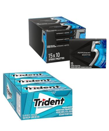 Popular American chewing gum gift pack of two 5 gum peppermint gum pack of 10 and Tri-dent freshmint gum pack of 12 Perfect for Birthday gift gift for father gift for husband (900g)