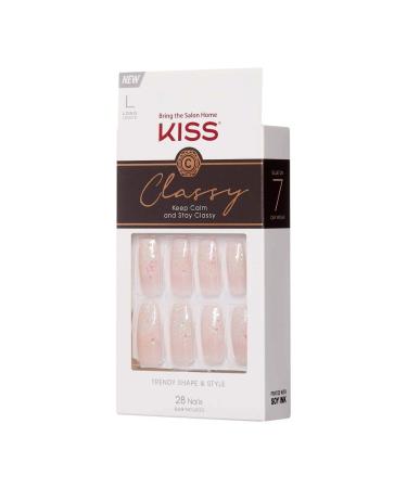 KISS Classy French Nail Manicure Kit with Gel Finish - Long Coffin Shaped, Includes Scrunchie and Pink Nail Glue - 28 Fake Nails, Mini File, Manicure Stick - Buy Online on GoSupps.com