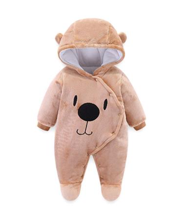 Voopptaw Warm Baby Winter Jumpsuit Fleece Romper Suits Cute Thick Bear Snowsuit for 0-12months 9-12 Months #1 brown