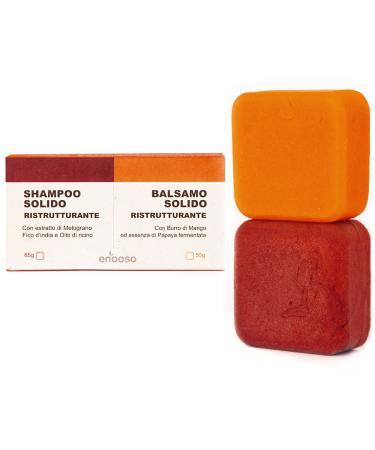 Firebiz Srls Enooso Set Shampoo Bar and Natural Repairing Conditioner for Damaged Hair 120 g Mango and Papaya Traditional Organic Vegan Made in Italy