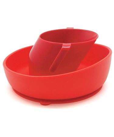 Doidy Cup and Bowl Set - Unique Slanted Design Training Sippy Cup and Non-Slip Silicone Suction Bowl - Weaning Gift Set for Babies and Toddlers (Red)