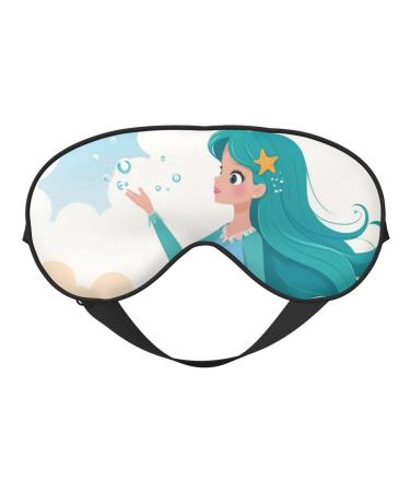 Soft Retro Mermaid Printed Eye Mask Adjustable Breathable Eye Masks for Sleep Light Blocking & Double-Sided Black