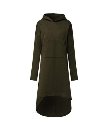 Bigfanshu in Women's Clothing Hooded Sweatshirt Long Sleeve Hoodies Ladies Jumper Dress Oversized Green