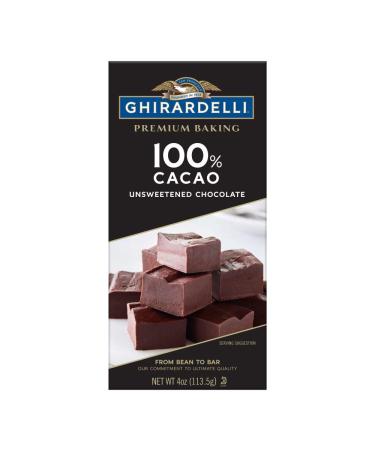 GHIRARDELLI Premium 100% Cacao Unsweetened Chocolate Baking Bar, 4 OZ Bar (12 Bars)