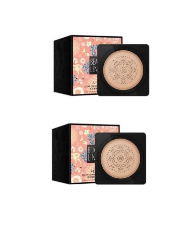 Lovelycat Mushroom Head Air Cushion BB Cream Even Skin Tone Makeup Base PrimerConcealer Lasting Nude Makeup Moisturizing Brightening Pigment CC Liquid Foundation (B-2PC)