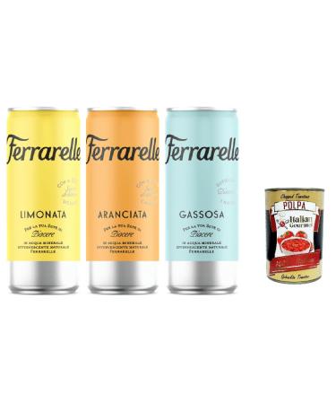 Ferrarelle Orange Fizzy Lemonade in mineral water Ferrarelle Soft drink 12 x 25 cl + Italian Gourmet Pulp 400 g