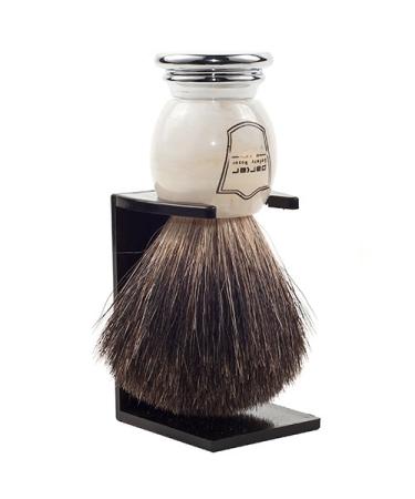 Parker Safety Razor Black Badger Shaving Brush with Ivory Marbled Handle - Includes Stand - Buy Online on GoSupps.com