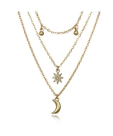 DoubleNine Star Moon Pendant Necklace - Dainty Gold Crystal Choker for Bridesmaids & Women | Chic Layering Jewelry Accessories - Buy Online on GoSupps.com