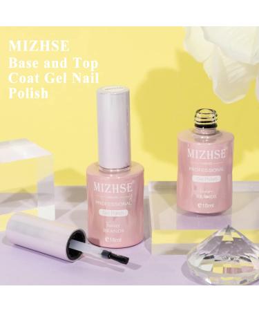 MIZHSE 2x18ML Base and Top Coat Gel Nail Polish Set | Long-Lasting Shiny Finish | No Wipe Soak Off UV LED Clear Nail Polish - Buy Online on GoSupps.com