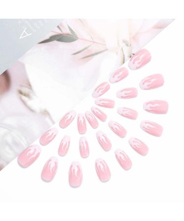 VATOCU Short Pink French Flame Coffin Press-On Nails - 24 Shiny Ballerina Nail Tips for Women & Girls - Buy Online on GoSupps.com