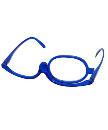 Queenbox Fashion Makeup Readers Monocular Cosmetic Glasses Magnifying Makeup Glasses Eye Makeup Flip Down Glasses Blue +4.0