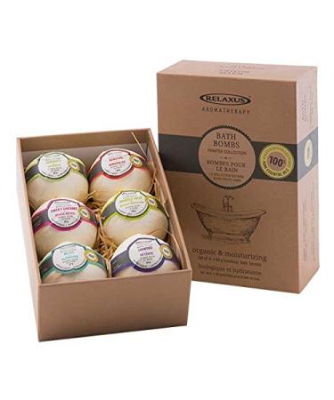 Relaxus Aromatherapy Organic Bath Bomb Gift Set. Pamper Collection  Set of 6.