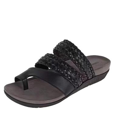 Summer Bunion Splints Flip Flops Ladies Roman Lightweight Orthopedic Corrector Sandals for Womens Arch Support Casual Toe Corrector Wedge Slippers for Plantar Fasciitis 5 Black