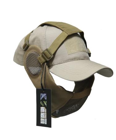 NO B Tactical Foldable Mesh Mask with Ear Protection for Airsoft Paintball with Adjustable Baseball Cap One Size Khaki