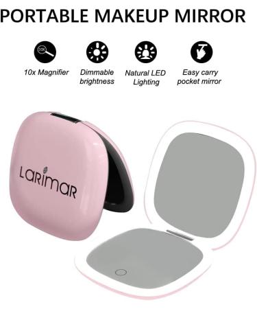 Larimar Compact Mirror with 1X/10X Magnification, Dimmable Brightness, USB Rechargeable - Baby Pink - Buy Online on GoSupps.com