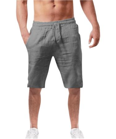 Ronony Men's Summer Cargo Shorts - Loose Fit Multi-Pocket Cotton & Linen Casual Overalls - Gray 3XL - Outdoor Streetwear - Buy Online on GoSupps.com