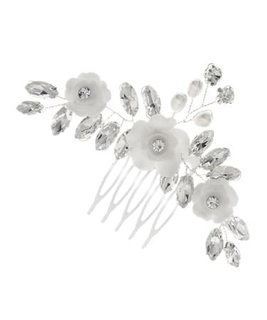 Wedding Hair Accessories Hair Toppers Rhinestone Hair Comb Flower Hair Side Comb Decorative Hair Side Comb Headgear Decorate Wedding Dress Crystal Bride White Soft Pottery Flower