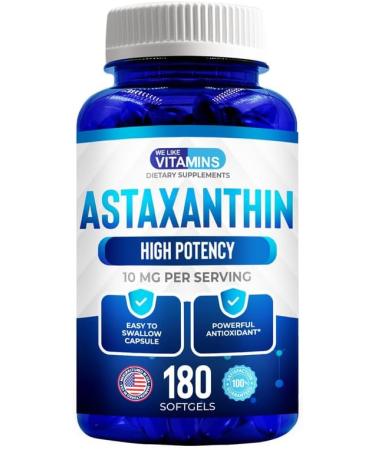 Astaxanthin 10mg Softgel - 180 Soft gels - Astaxanthin Supplement 6 Month Supply Antioxidant Helps Support Exercise Recovery, Eye, Joint, Skin Health - Buy Online on GoSupps.com