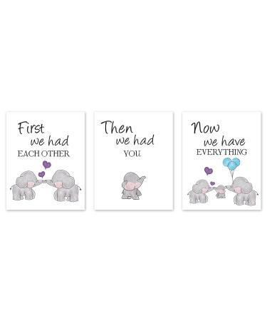 KAIRNE Set of 3 Canvas Pictures For Children's Baby Room Decoration Baby Elephant Art Print Elephant Family Love Quote Wall Art Poster Living Room Bedroom Home Decor Nursery Art Canvas Unframed 8"x10" Unframed 8*10 inch