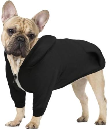 Meioro XL All Black Hooded Sweater for Dogs - Warm Pet Hoodie for French Bulldogs & Pugs - Cute Zippered Clothing - Buy Online on GoSupps.com