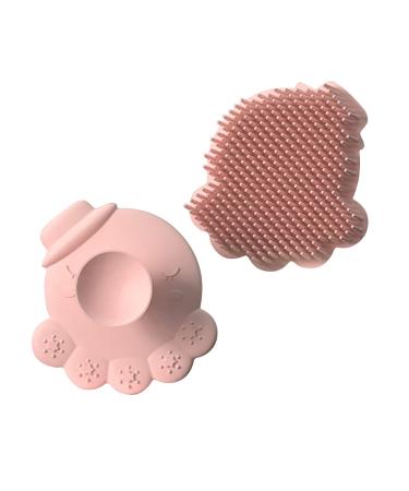 Silicone Scrubber with Suction Cupped Back Soft Hair Scalp Massager Shampoo Brush Lightweight Octopus Shaped Exfoliating Bath Shower Body Brush for Adults and Kids (Silicone - Pink(1 pc))