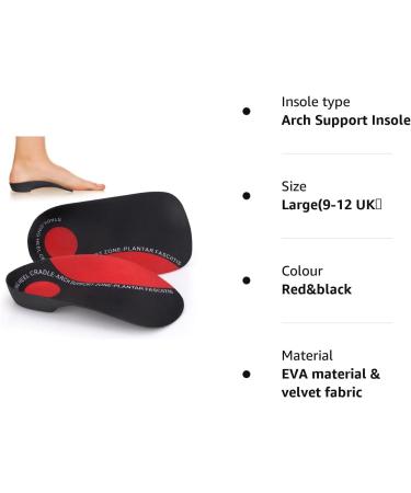 Orthotic Insoles 3/4 High Arch Support Shoe Inserts - Large Size (9-12 UK) for Plantar Fasciitis and Heel Pain - Buy Online on GoSupps.com