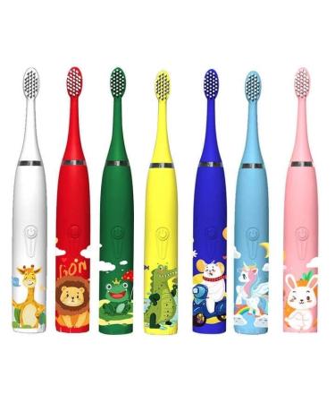 Sonic Toothbrush Cartoon for Kids 6 Brush Heads Extra Soft with Different Speed Mode (Yellow)