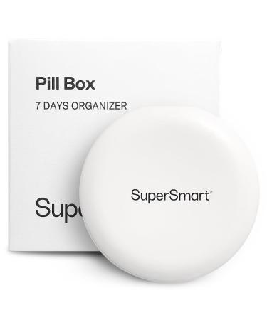 SuperSmart - Pill Box Organizer 7 Days with 1 Cuting Blade for Tablets - Travel Size Item - Small Storage for Supplements & Medications - Easy-to-Use with 7 Large Compartments | White