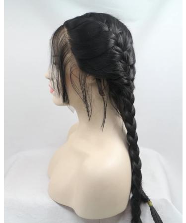 Natural Black Double Braided Lace Front Wigs with Baby Hair Drag Queen & Cosplay Party Wigs for Women | 24-inch Synthetic Hair - Buy Online on GoSupps.com
