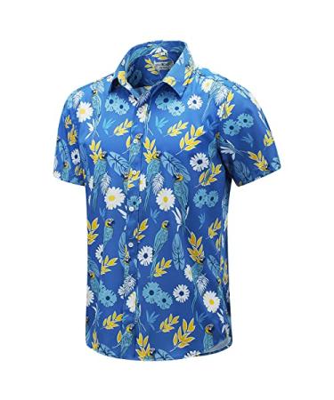 EVNMENST Hawaiian Shirt for Men Short Sleeve Beach Printed Summer Button Down Aloha Shirt Floral Blue XX-Large