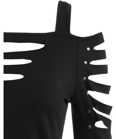 Xia&Han Women's Cold Shoulder Tunic Cut Lacerated Sleeve Tops Hollow Out Pullover Blouse Shirt Sleeve T-Shirt Black - Buy Online on GoSupps.com