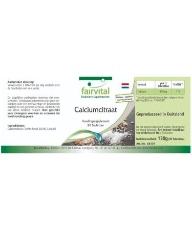 Fairvital Calcium Citrate 300mg - Vegan High Dosage - 90 Tablets - Pure Substance - Buy Online on GoSupps.com