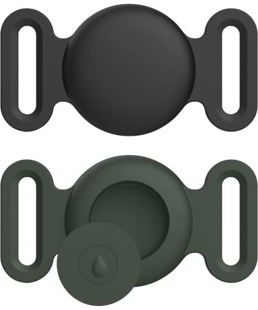 Vancle 2-Piece Silicone Waterproof Case for AirTag Dog Collar | Protective Cover for Pets | Black & Dark Green - Buy Online on GoSupps.com