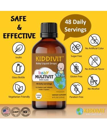 Kiddivit Baby Multivitamin Liquid Drops - 48 Daily Servings 4 Fl Oz - Glass Bottle - Sugar Free, Gluten Free, Vegetarian Friendly - Buy Online on GoSupps.com