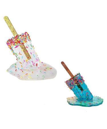 Cosmin Set of 2 Ice Cream Decorations on Stem, Melting Ice Cream Ornaments on Stem, Ice Cream Statues, Summer Cool Ice Cream on Stem Decoration -B