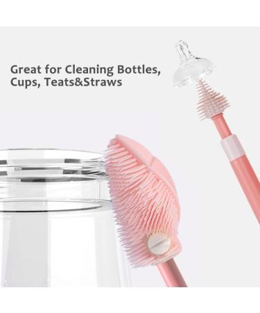 Baby Bottle Brushes Set - Extendable Long Handle, 3 Pieces Pink - Cleaning Silicon Teat, Milk, Water Bottles - Cleaner - Buy Online on GoSupps.com
