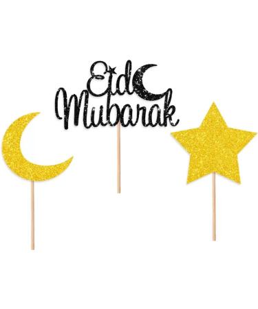 6 Pcs Eid Mubarak Cupcake Toppers Gold Black Glitter Moon Star Eid Mubarak Cupcake Toppers Eid Cake Toppers Eid Cupcake Charms Eid Cake Decorations UK. - Buy Online on GoSupps.com
