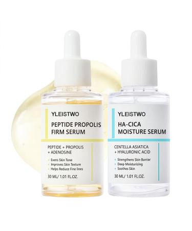 Peptide & Propolis Serum Duo with CICA & Hyaluronic Acid Hydrating & Firming Face Treatment Helps Visibly Reduce Look of Fine Lines & Wrinkles 2-Pack