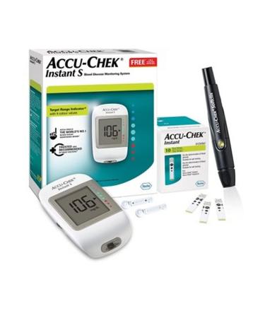 Accu-Chek Instant S Glucometer with Free Test Strips 10 Count (White)