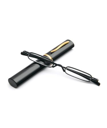 KoKoBin Mini Slim Reading Glasses Spring Hinge Metal Reading Aid Unisex Visual Aid with Case (Black +2.5) Black +2.50
