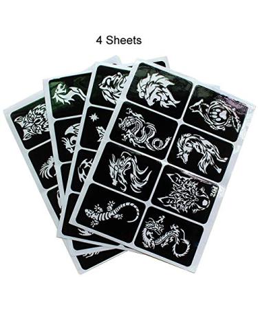 Kotbs 4 Sheets Animal Patterns Temporary Tattoo Stencils - 32pcs Henna Glitter Airbrush Kit for Face and Body Paint Art - Buy Online on GoSupps.com