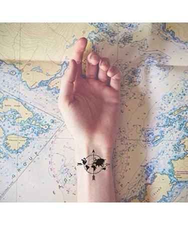 Waterproof Temporary Tattoo Stickers - Set of 12 Compass Grey Watercolor Blue Designs - Buy Online on GoSupps.com