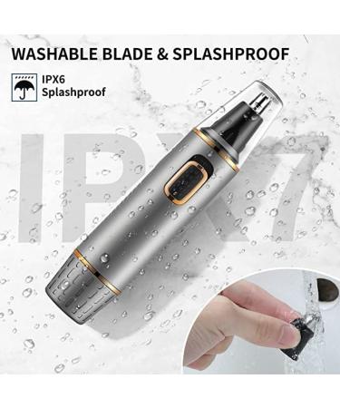 2023 Professional Upgrade Rechargeable Nose Hair Trimmer for Men - Painless Dual Edge Blades, IPX7 Waterproof in Grey Gold - Buy Online on GoSupps.com